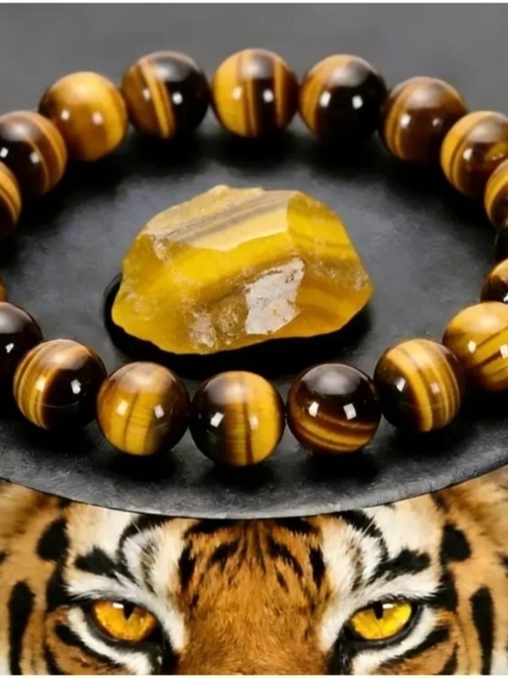 Tiger Eye Beaded Stretch Bracelet - Golden Brown